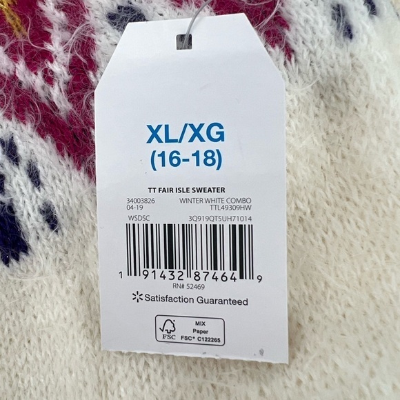 NWT Time & Tru White Long Sleeve Geometric Print Sweater Size XL Women’s - Picture 5 of 6